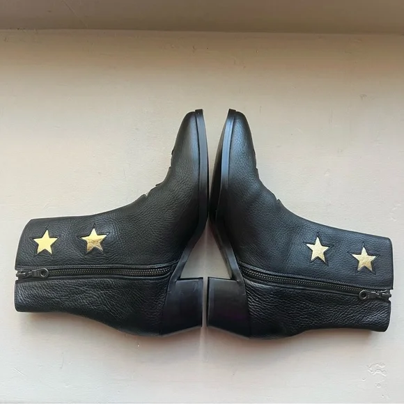 MODERN VICE Golden Bolt Black & Metallic Gold Leather Ankle Boots Size EU 35/US5 - Picture 4 of 16